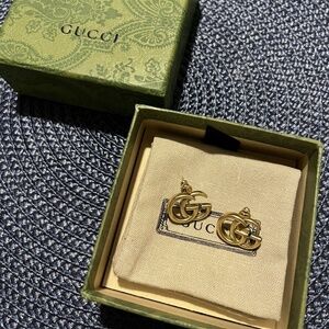 Authentic Gucci Gold/Bronze Toned Stud Earrings with Box & Dust Cloth